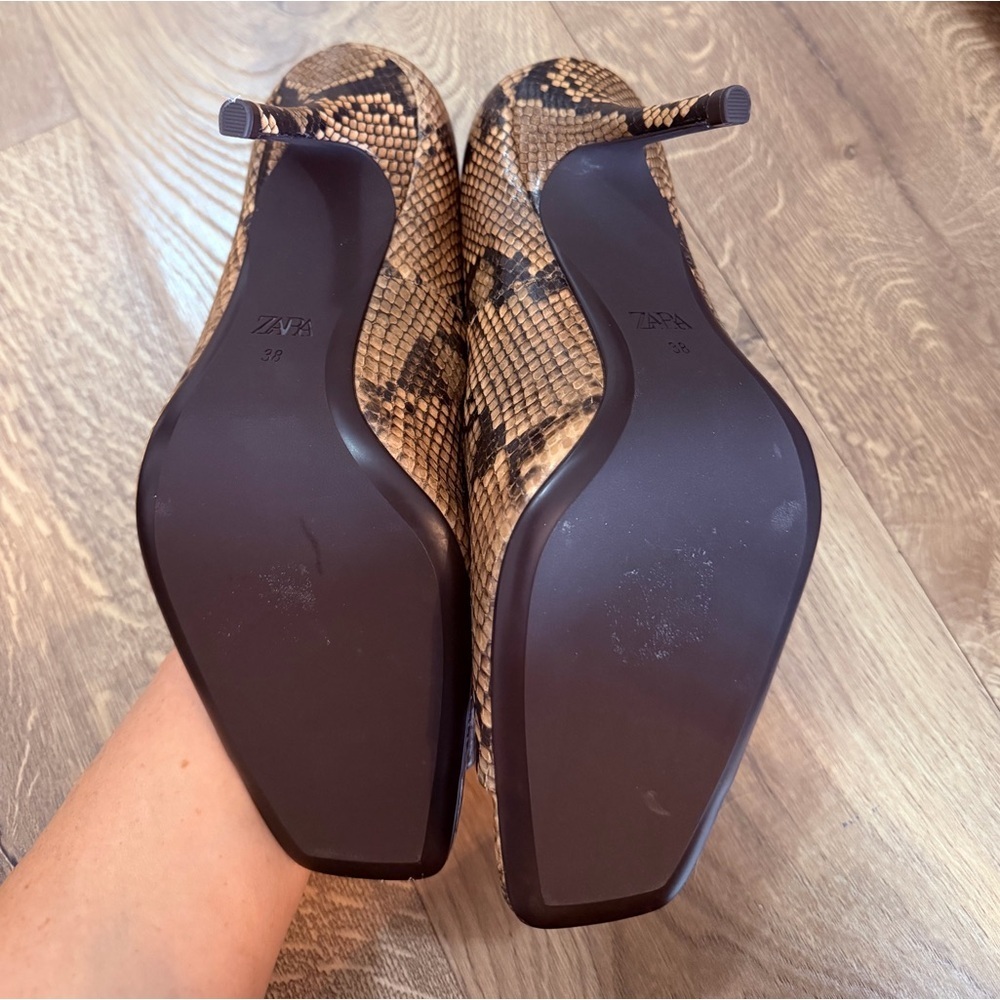 NWT Zara Snakeskin Open Toe Heels Size 7.5 - Picture 6 of 7